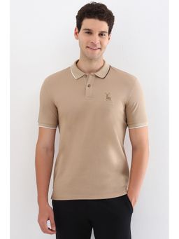 Allen Solly - Men Beige Textured Polo T-Shirt