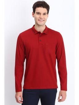 Allen Solly - Men Red Textured Polo T-Shirt