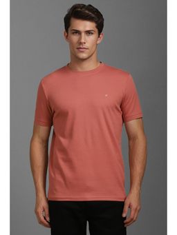 Louis Philippe - Men Peach Textured Crew Neck T-Shirt