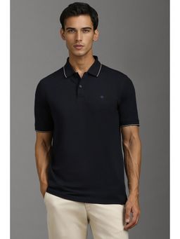 Louis Philippe - Men Navy Blue Solid Polo T-Shirt
