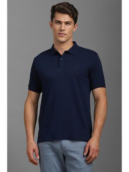Louis Philippe - Men Navy Blue Solid Polo T-Shirt