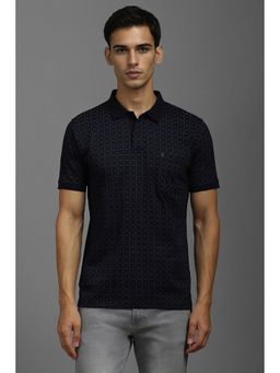 Louis Philippe - Men Navy Blue Check Polo T-Shirt