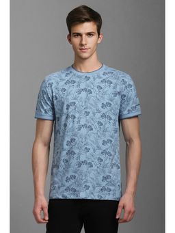 Louis Philippe - Men Light Blue Floral Print Crew Neck T-Shirt