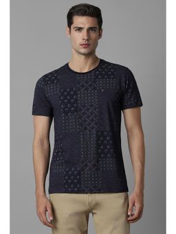Louis Philippe - Men Navy Blue Print Crew Neck T-Shirt