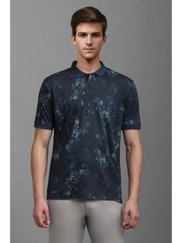 Louis Philippe - Men Navy Blue Floral Print Polo T-Shirt