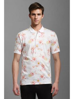 Louis Philippe - Men White Floral Print Polo T-Shirt