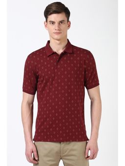 Peter England - Men Maroon Print Polo Neck Polo T-Shirts
