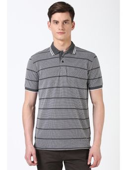 Peter England - Men Grey Stripe Polo Neck Polo T-Shirts