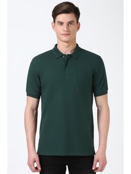 Peter England - Men Green Solid Polo Neck Polo T-Shirts