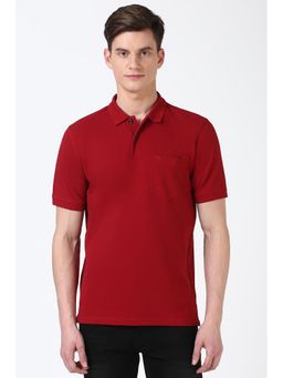 Peter England - Men Red Solid Polo Neck Polo T-Shirts