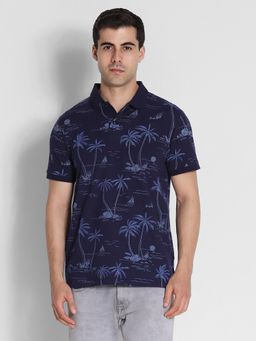 American Eagle - Men Blue Flex Pique Printed Polo Shirt