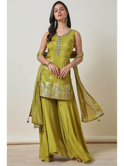 Soch - Womens Olive Brocade Zari Woven Kurti with Palazzo and Dupatta (Set of 3)