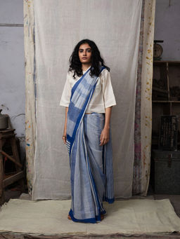 Banana Labs - White Stripes Grade Saree without Blouse