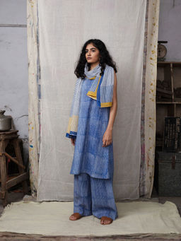 Banana Labs - Pin Indigo Tunic with Palazzo and Stole (Set of 3)