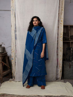 Banana Labs - Sprinkle Blue Kurta and Palazzo with Dupatta (Set of 3)