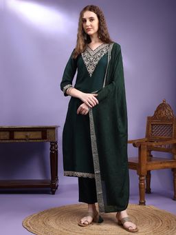 HRITIKA - Green Silk Blend Kurta With Pant & Dupatta
