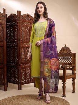HRITIKA - Green Silk Blend Kurta With Pant & Dupatta