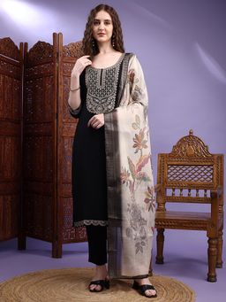 HRITIKA - Black Silk Blend Kurta With Pant & Dupatta