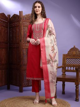 HRITIKA - Pink Silk Blend Kurta With Pant & Dupatta