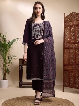 HRITIKA - Purple Silk Blend Kurta With Pant & Dupatta