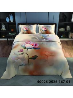 Synergized Cotton - Beige Floral Percale 225Tc Bedsheet with 2 Pillow Covers (Super King)