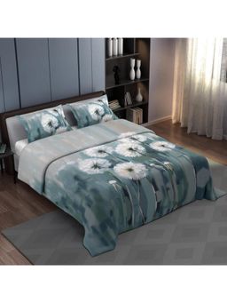 Synergized Cotton - Teal Floral Percale 225Tc Bedsheet with 2 Pillow Covers (Super King)
