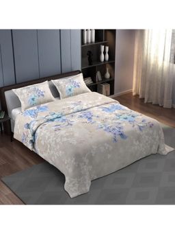 Synergized Cotton - Grey Floral Percale 225Tc Bedsheet with 2 Pillow Covers (Super King)
