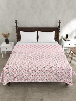 JAIPUR FABRIC - Peach Motifs Pure Floral Fine Soft Cotton Dohar (Double)