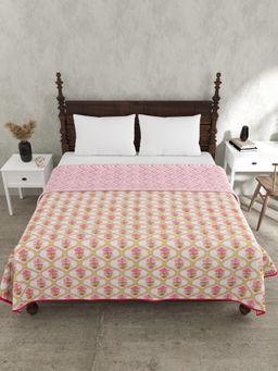 JAIPUR FABRIC - Jaal Darbar Pink Floral Double Bed Dohar (Double)