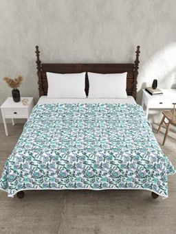 JAIPUR FABRIC - 240 Tc Pure Cotton Sea Green Floral Dohar (Double)