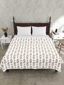 JAIPUR FABRIC - 240 Tc Pure Cotton Floral Printed Brown Dohar (Double)