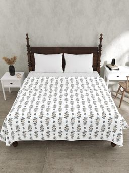 JAIPUR FABRIC - 240 Tc Pure Cotton Floral Printed Grey Dohar (Double)