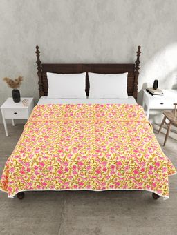 JAIPUR FABRIC - 240 Tc Pure Cotton Floral Printed Pink Dohar (Double)