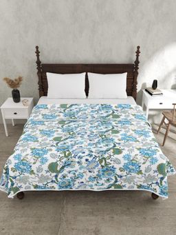 JAIPUR FABRIC - 240 Tc Pure Cotton Floral Printed Blue Dohar (Double)