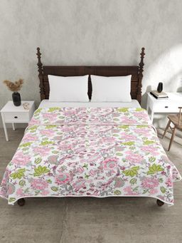 JAIPUR FABRIC - 240 Tc Pure Cotton Floral Printed Pink Dohar (Double)