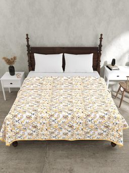 JAIPUR FABRIC - 240 Tc Pure Cotton Floral Printed Yellow Dohar (Double)