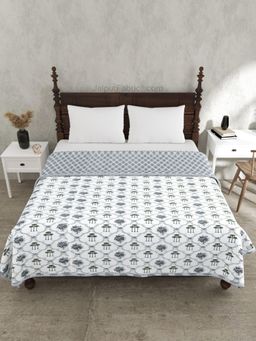 JAIPUR FABRIC - Misty Marble Floral Grey Cotton Reversible Double Bed Dohar (Double)