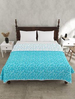 JAIPUR FABRIC - Marine Melody Sea Blue Floral Cotton Reversible Double Bed Dohar (Double)