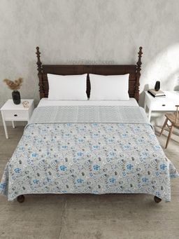 JAIPUR FABRIC - Silver Petals Grey Floral Cotton Reversible Double Bed Dohar (Double)