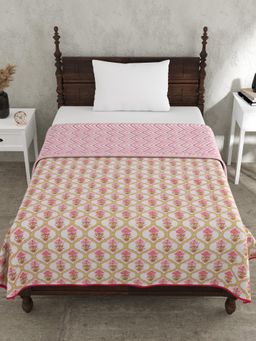 JAIPUR FABRIC - Jaal Darbar Pink Floral Single Bed Dohar (Single)