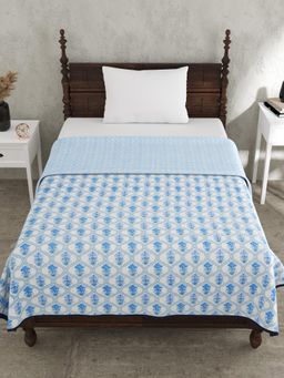 JAIPUR FABRIC - Jaal Darbar Blue Floral Single Bed Dohar (Single)