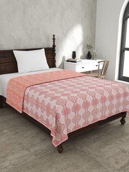 JAIPUR FABRIC - Wavy Peach Floral Printed Single Bed Dohar (Single)