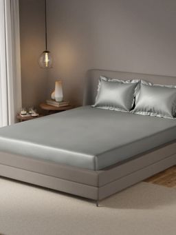 JAIPUR FABRIC - 350 Tc Ultra Silk Solid Grey Fitted Bedsheet with 2 Pillow Covers (Double)