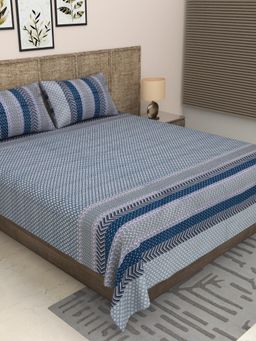 JAIPUR FABRIC - 300 Tc Pure Cotton Grey Floral Bedsheet with 2 Pillow Cover (King)