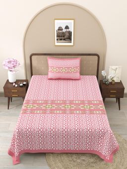 JAIPUR FABRIC - Pink Ethnic Motifs Pure Cotton Bedsheet with 1 Pillow Cover (Single)