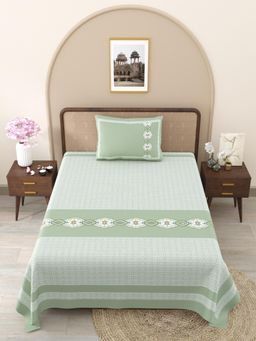 JAIPUR FABRIC - Green Ethnic Motifs Pure Cotton Bedsheet with 1 Pillow Cover (Single)