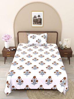 JAIPUR FABRIC - Yellow-White Floral Pure Cotton Bedsheet with 1 Pillow Cover (Single)