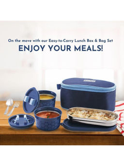 MAGNUS - Olive 3 Prime Lunch Box 2 Microwave Safe Steamlock Steel Containers with Fork Set