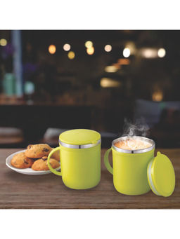 MAGNUS - Green Stainless Steel Coffee With Lid and Handle Coffee Mug (600 ml, Pack of 2)