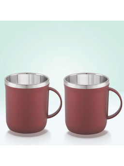 MAGNUS - Maroon Stainless Steel Coffee With Handle Coffee Mug (600 ml, Pack of 2)